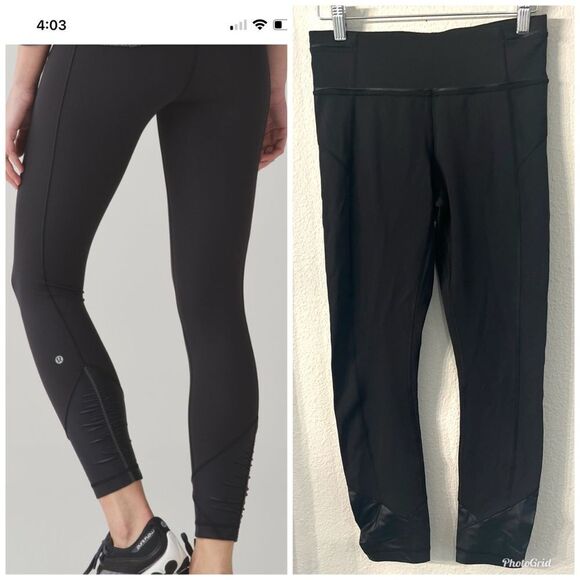 lululemon athletica Pants - Lululemon Pace Queen Tight 7/8 Length Size 4 Black Reflective Full On Luxtreme